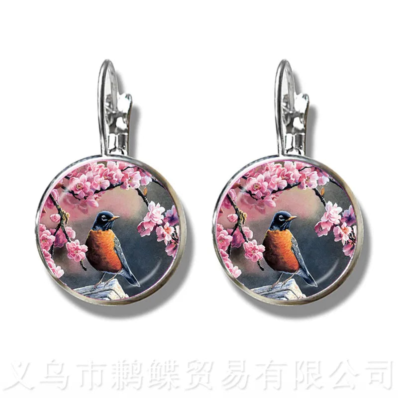 Green Hummingbird Earrings Birds Art 16mm