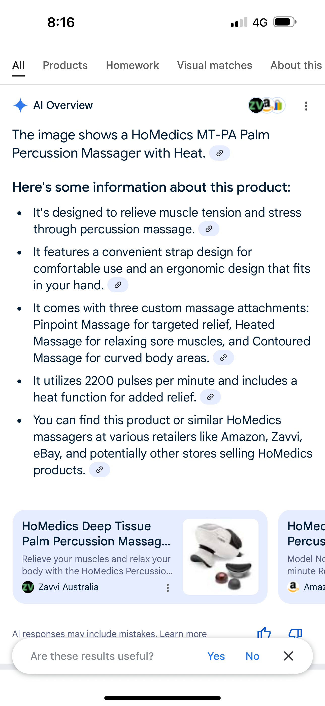 HoMedics NTPA Palm Percussion Massager with Heat