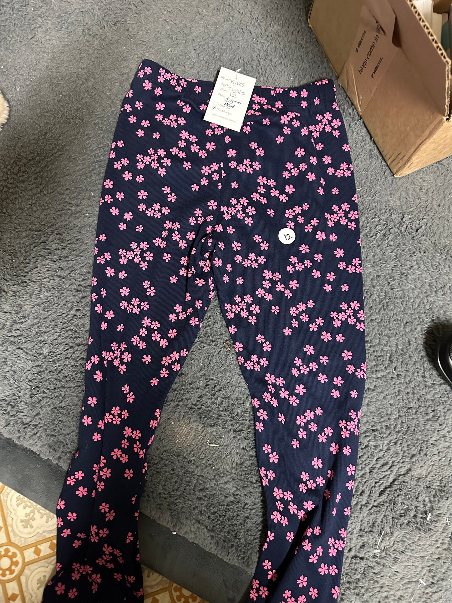 Tights - Blue with Pink Flowers size 8