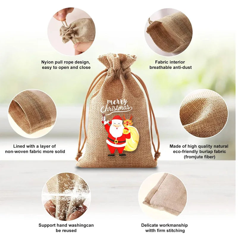 8pcs Christmas Drawstring Bags
