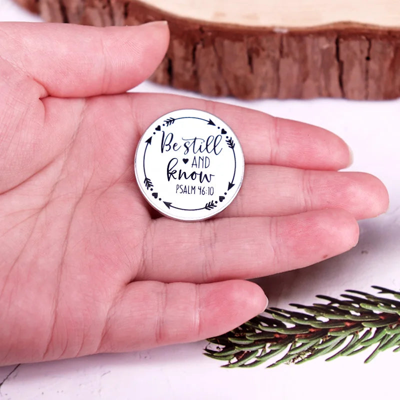 Christian Badge Bible Psalm 46 10 Be Still and Know Brooch Enamel Pin