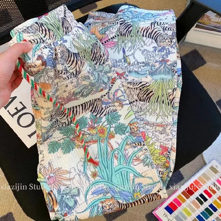 Tiger Print Wide Leg Pants