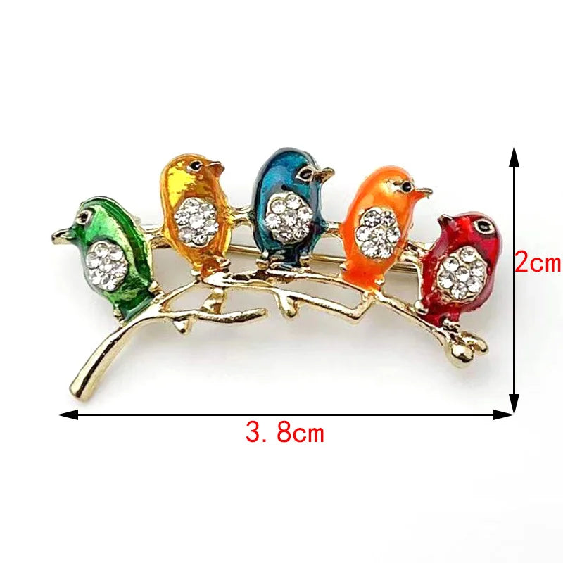 Multi Color Rhinestone Enamelled Bird broach