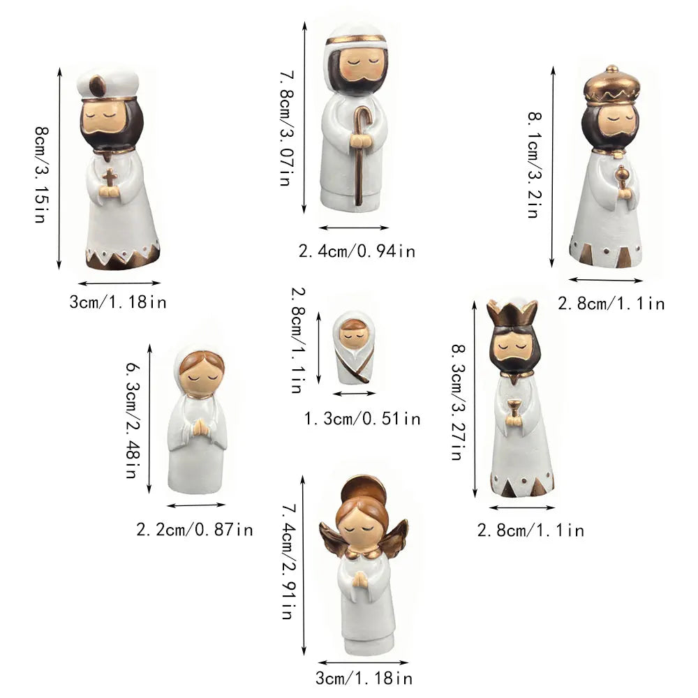 7 Pcs Small Nativity Set Resin Small