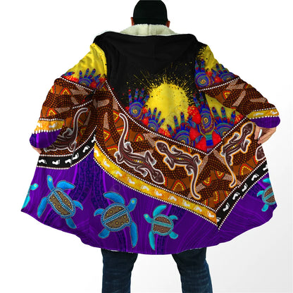 Winter Men For Women Hooded cloak Aboriginal Naidoc Week Purple Turtle