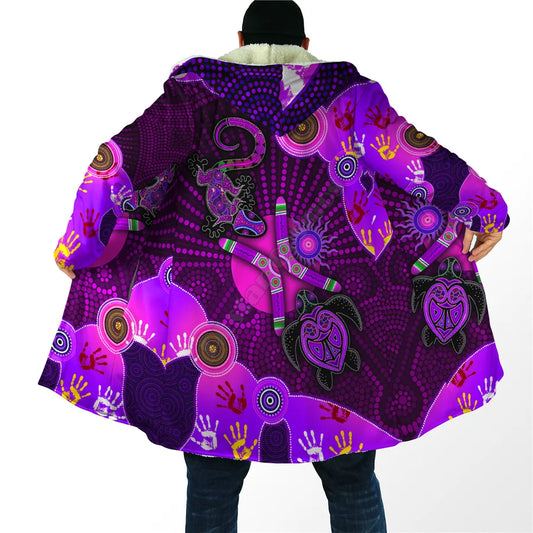 Winter Men For Women Hooded cloak Aboriginal Naidoc Week Purple Turtle