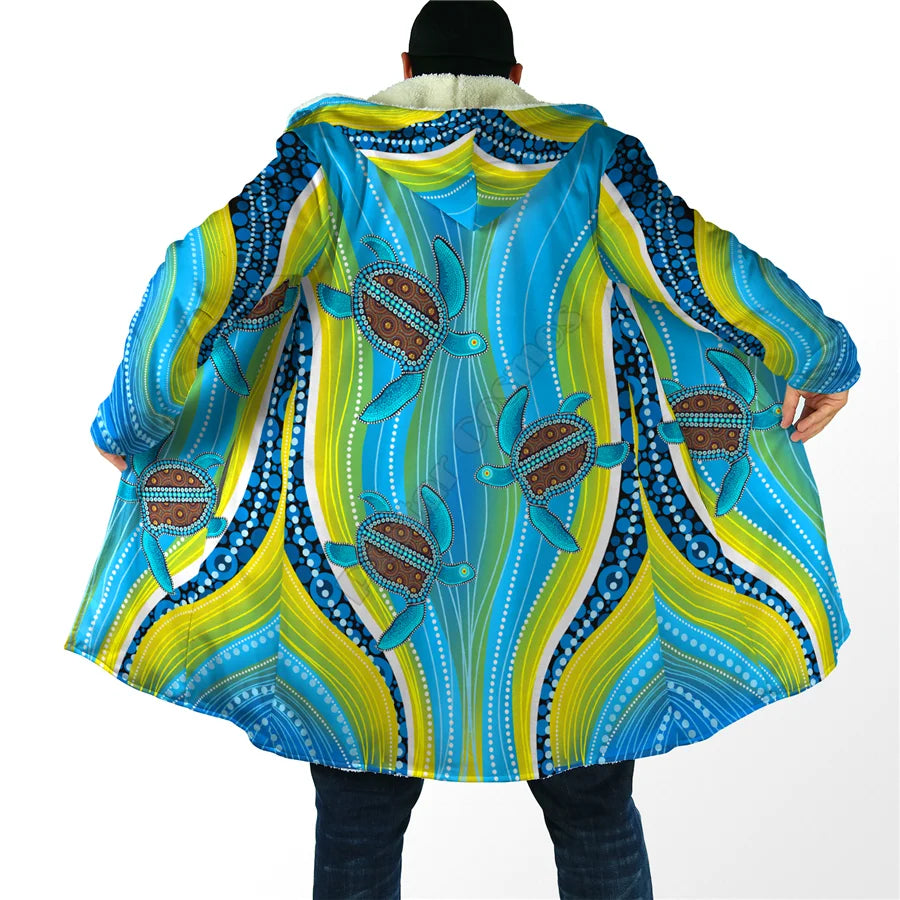 Winter Men For Women Hooded cloak Aboriginal Naidoc Week Purple Turtle