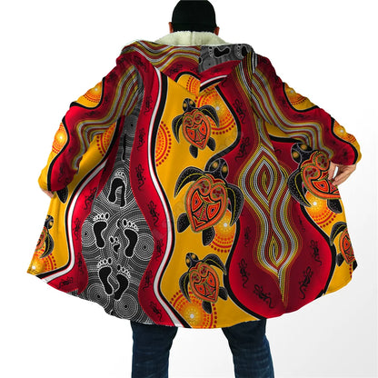 Winter Men For Women Hooded cloak Aboriginal Naidoc Week Purple Turtle
