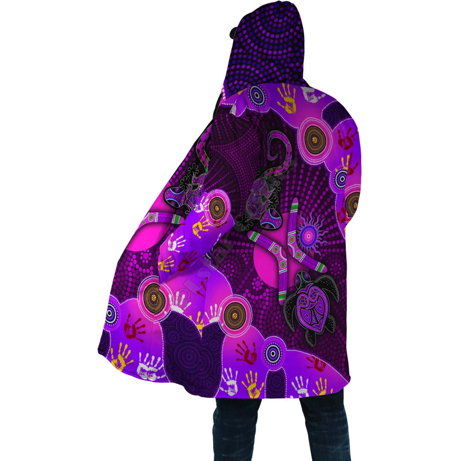 Winter Men For Women Hooded cloak Aboriginal Naidoc Week Purple Turtle