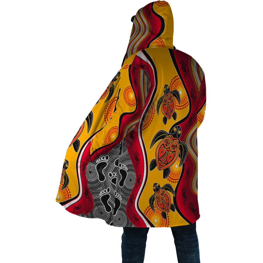 Winter Men For Women Hooded cloak Aboriginal Naidoc Week Purple Turtle