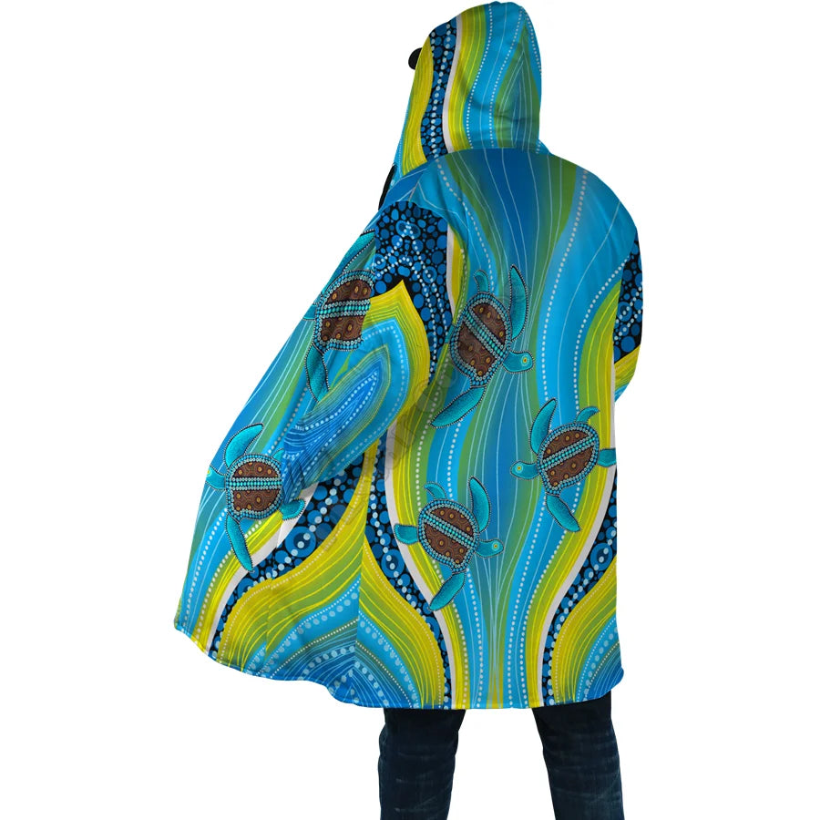 Winter Men For Women Hooded cloak Aboriginal Naidoc Week Purple Turtle
