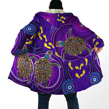 Winter Men For Women Hooded cloak Aboriginal Naidoc Week Purple Turtle