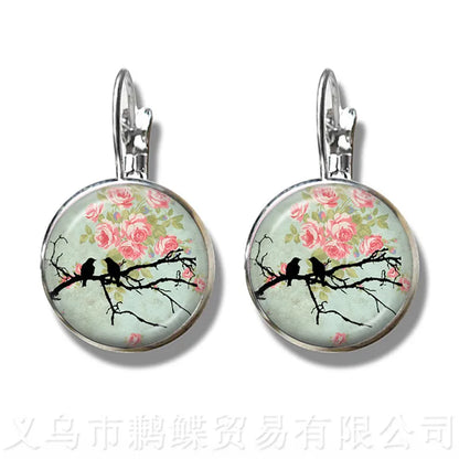 Green Hummingbird Earrings Birds Art 16mm