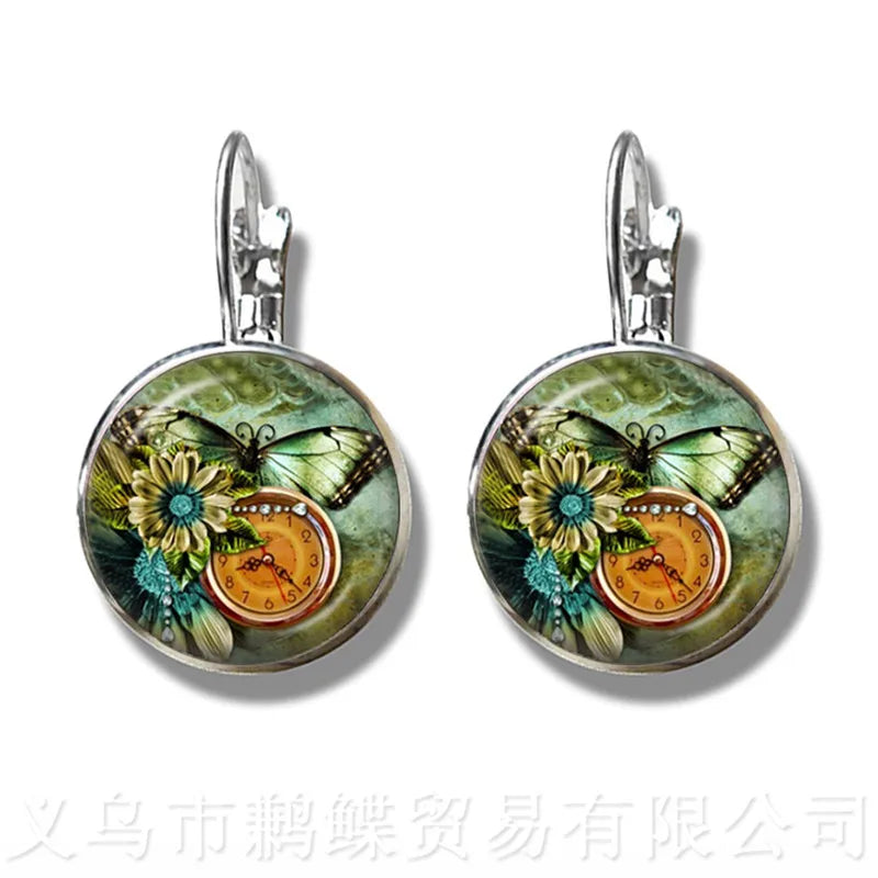 Green Hummingbird Earrings Birds Art 16mm