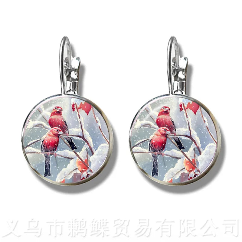 Green Hummingbird Earrings Birds Art 16mm