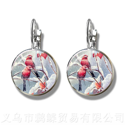 Green Hummingbird Earrings Birds Art 16mm