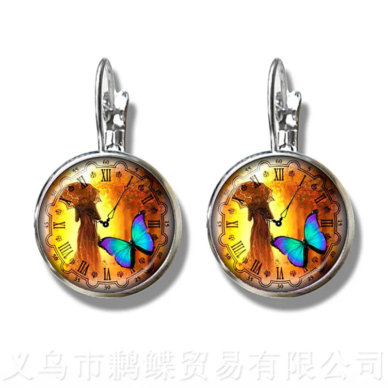 Green Hummingbird Earrings Birds Art 16mm