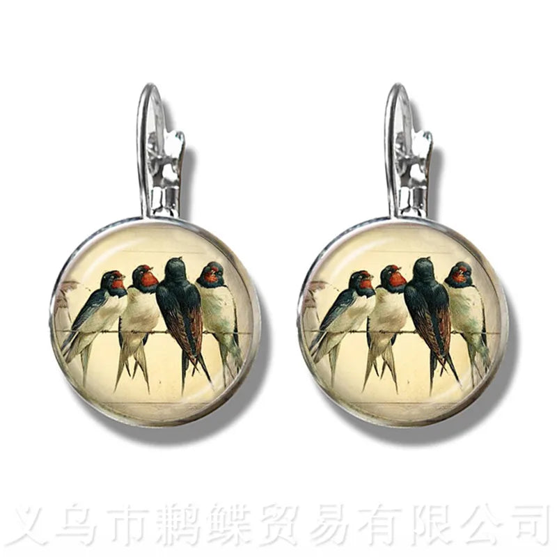 Green Hummingbird Earrings Birds Art 16mm
