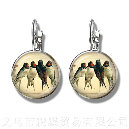 Green Hummingbird Earrings Birds Art 16mm