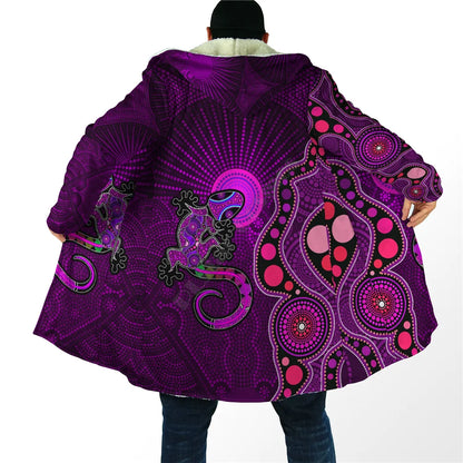 Winter Men For Women Hooded cloak Aboriginal Naidoc Week Purple Turtle