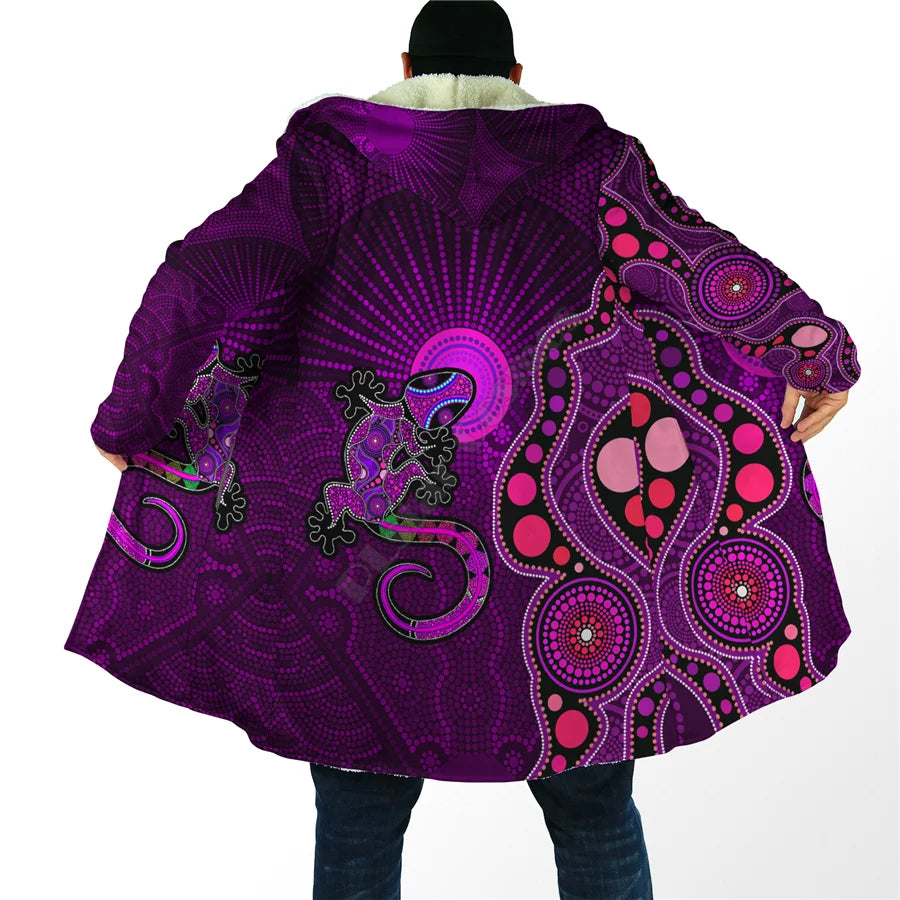 Winter Men For Women Hooded cloak Aboriginal Naidoc Week Purple Turtle