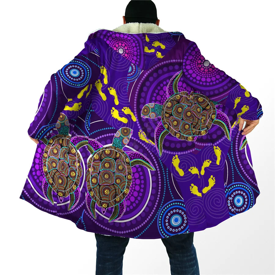 Winter Men For Women Hooded cloak Aboriginal Naidoc Week Purple Turtle