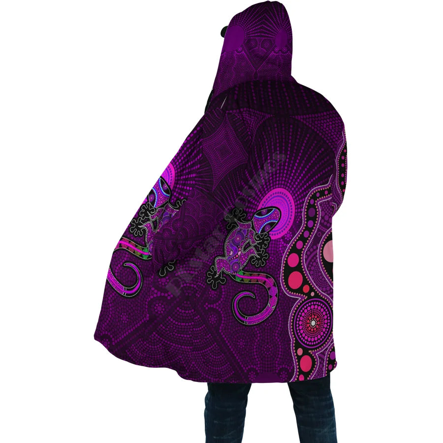 Winter Men For Women Hooded cloak Aboriginal Naidoc Week Purple Turtle