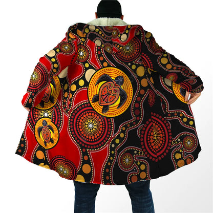 Winter Men For Women Hooded cloak Aboriginal Naidoc Week Purple Turtle