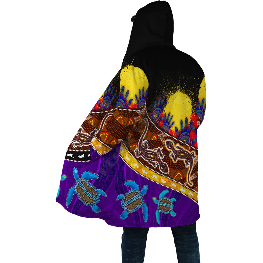 Winter Men For Women Hooded cloak Aboriginal Naidoc Week Purple Turtle