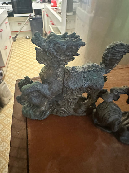 Dragons x2   12cm high x 14 cm long nearly 100 yrs old