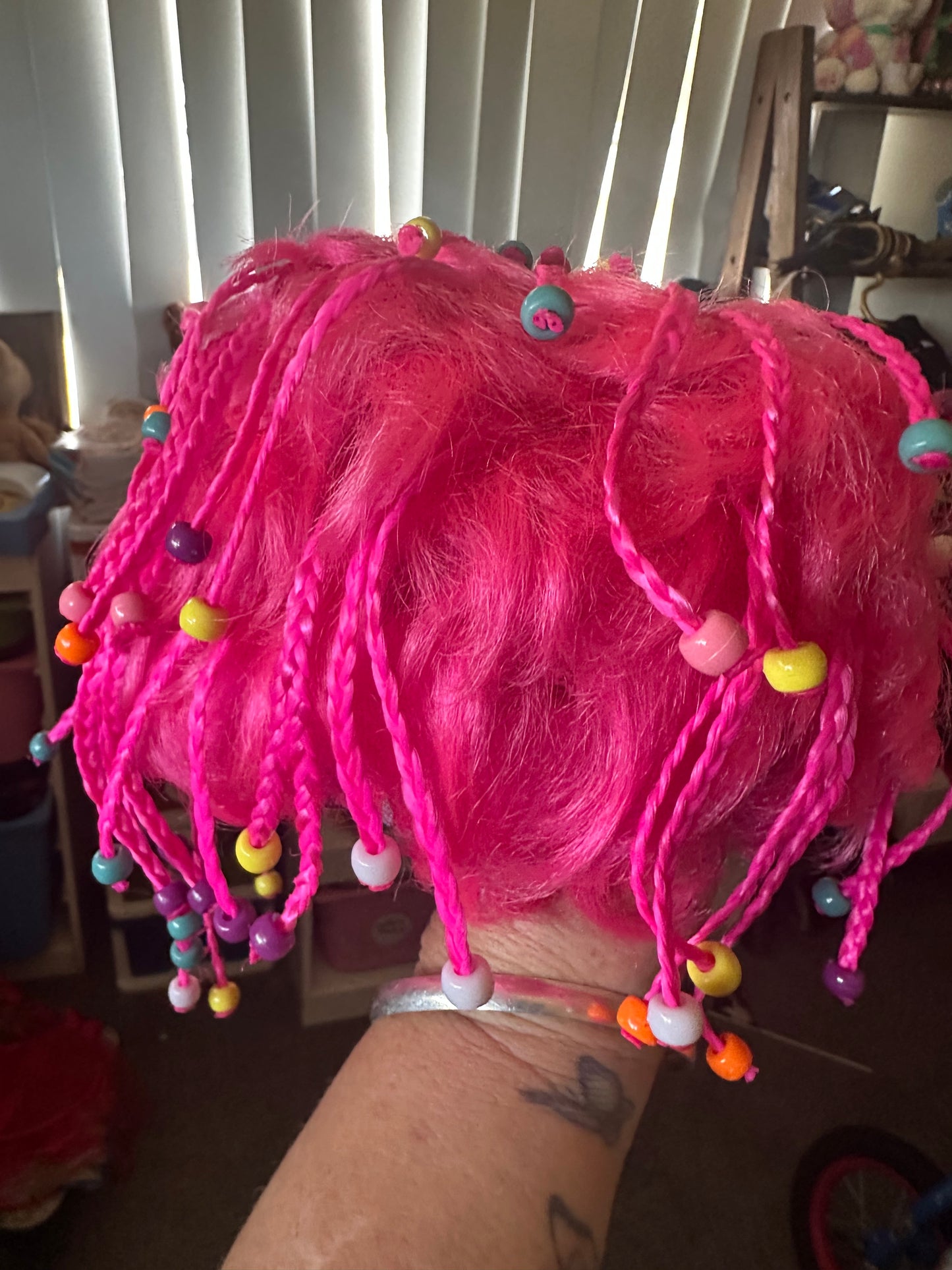 Pink Wig with Plaits & Beads