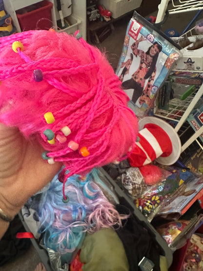 Pink Wig with Plaits & Beads