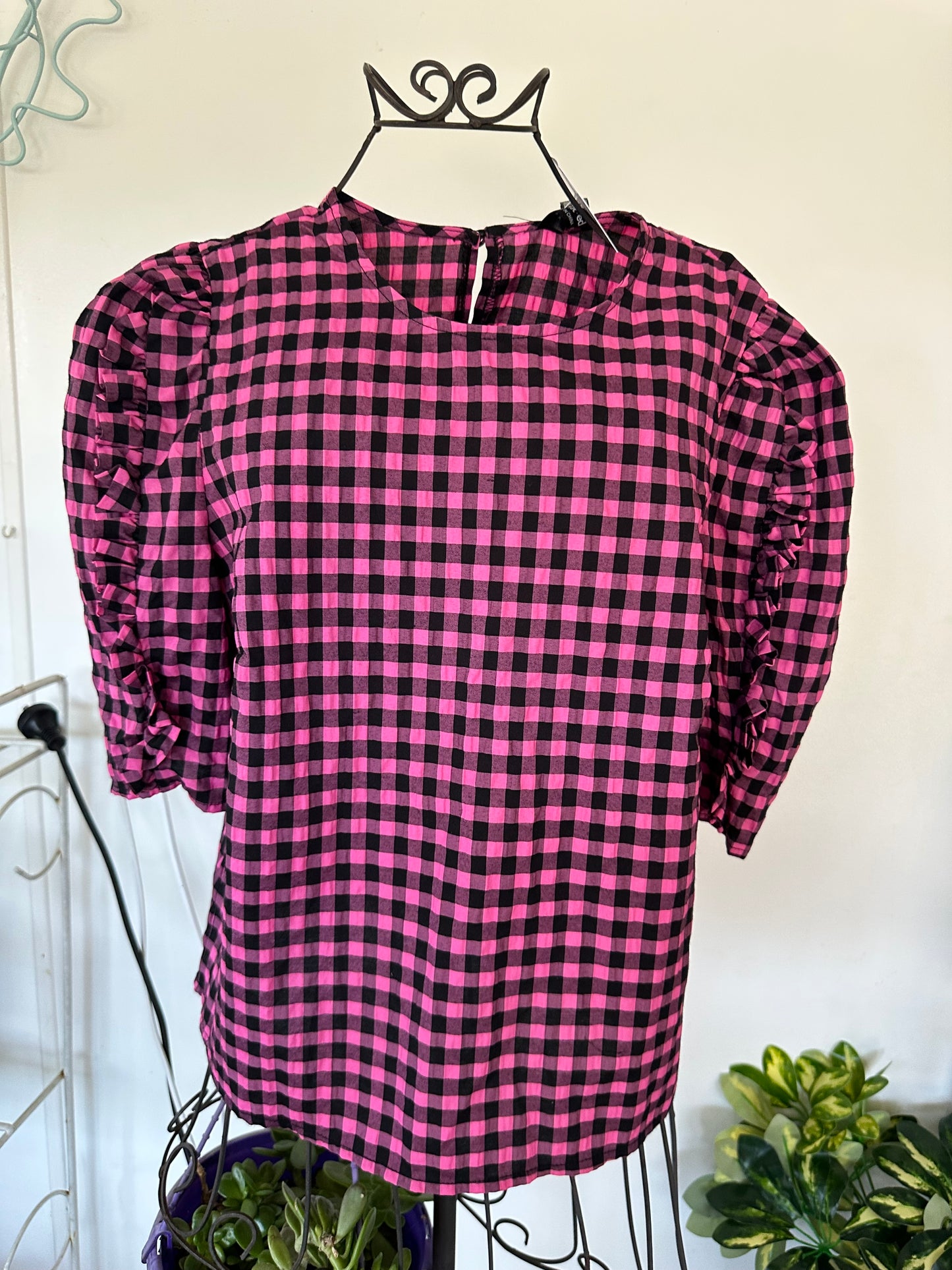 Pink and black blouse