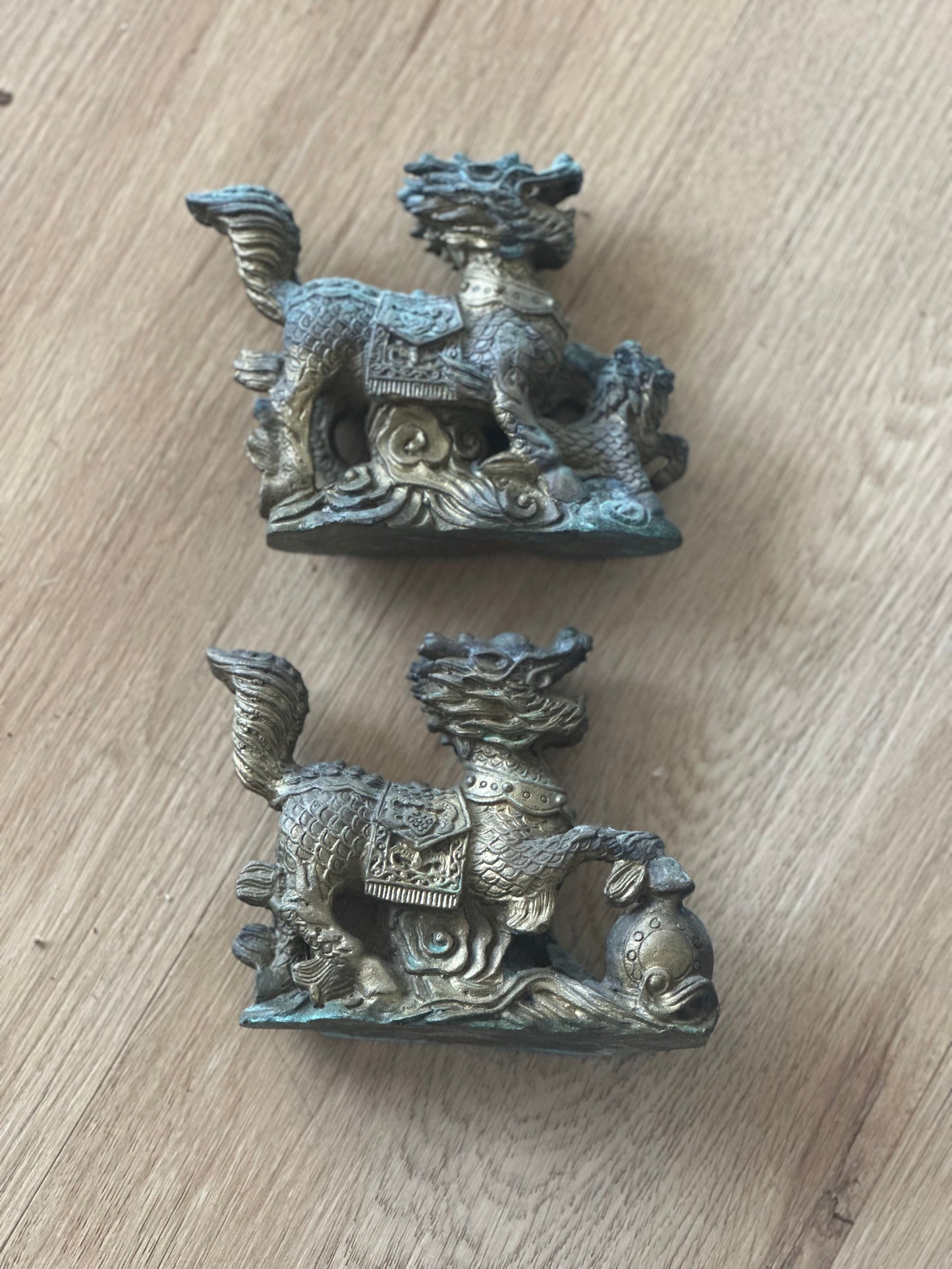 Vintage Brass Foo Dogs – Authentic Chinese Collectible Pair (Circa 1900s)
