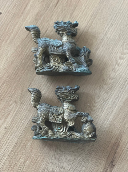 Vintage Brass Foo Dogs – Authentic Chinese Collectible Pair (Circa 1900s)