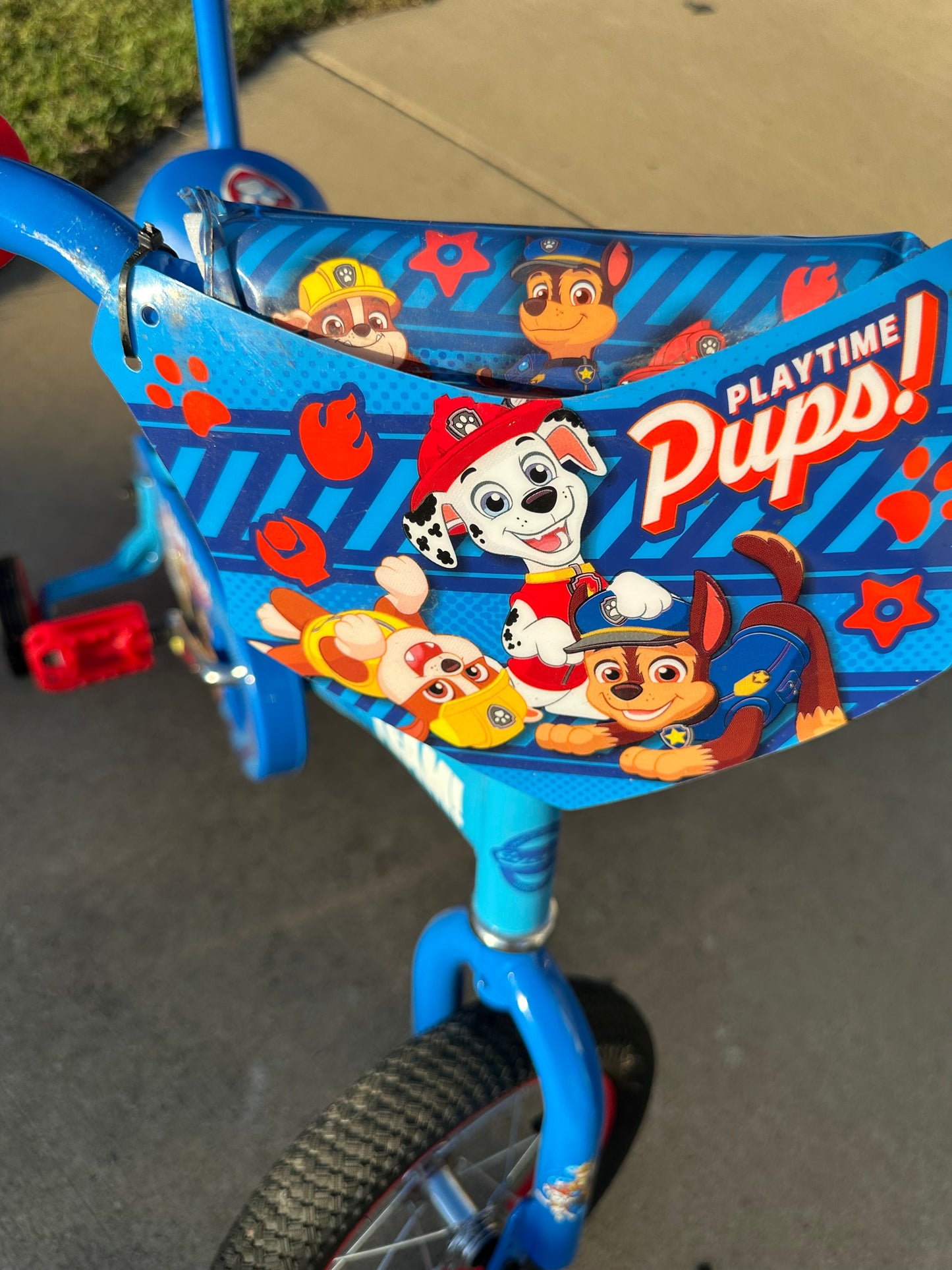 Paw patrol bike with removable parent handle