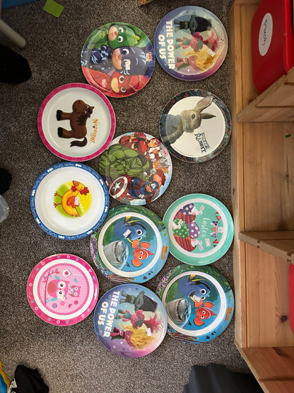 Melamine childrens plates and bowls and cups