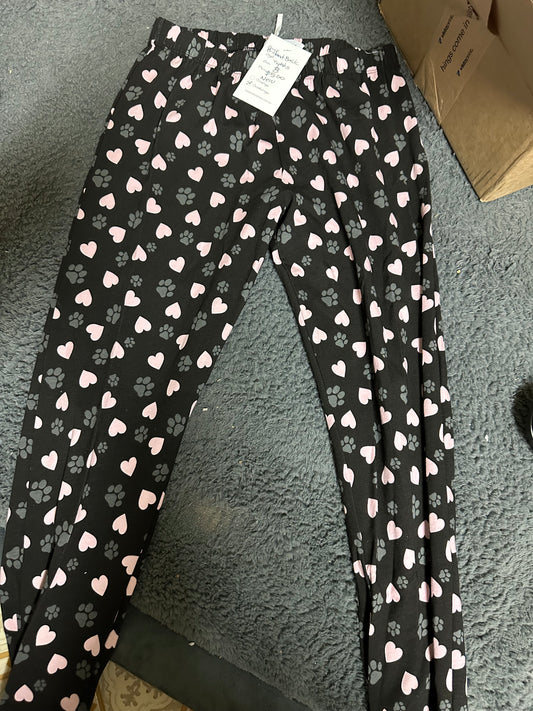 Pyjama Pants - Pink Hearts & Paw Prints size 12