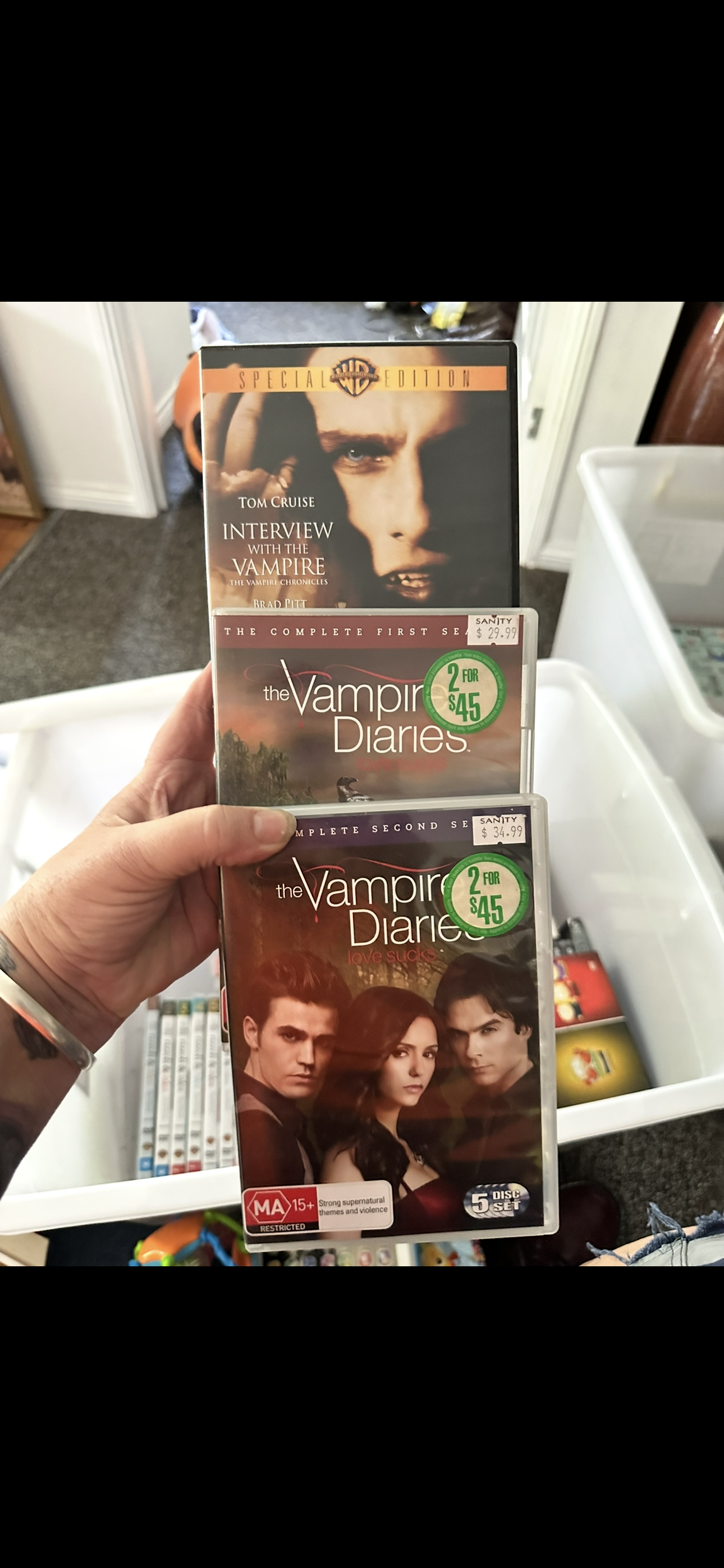 DVDs and blurays dvds $2 each boxed sets $5 per season blurays $5 each