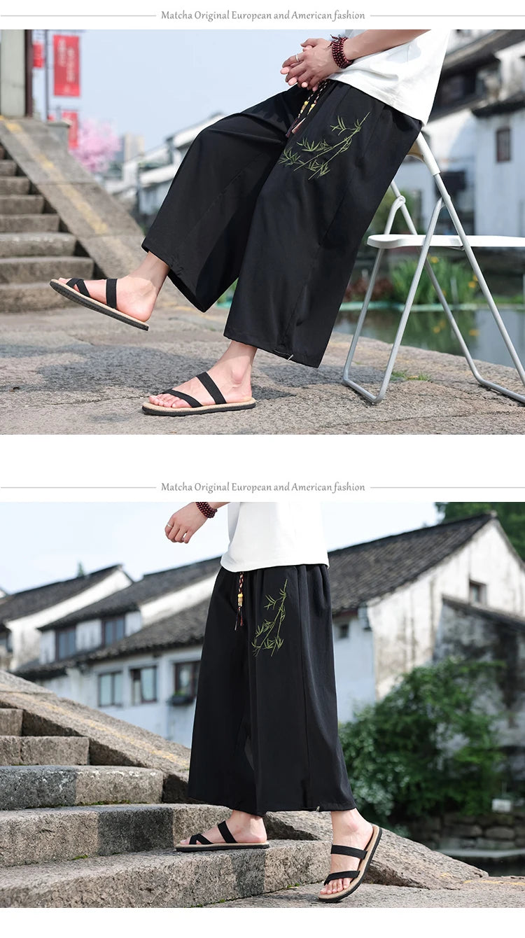 Mens Lightweight Pants Loose Fit with Elastic Waistband and Drawstring