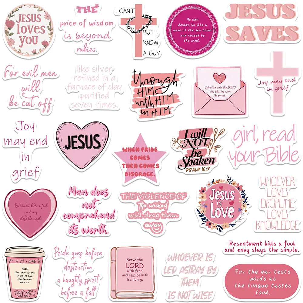 50pcs Creative Pink Bible Jesus Christian stickers