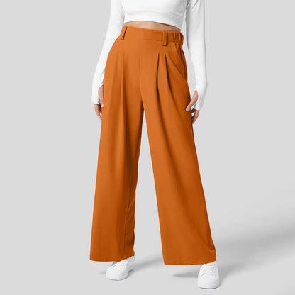 Women Suits Pants High Waist Draped Solid Color Wide Leg