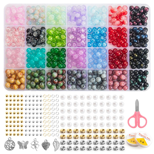 Glass Beads Bracelet Making Kits 28 Colors 8mm Crystal Beads Round Gemstone