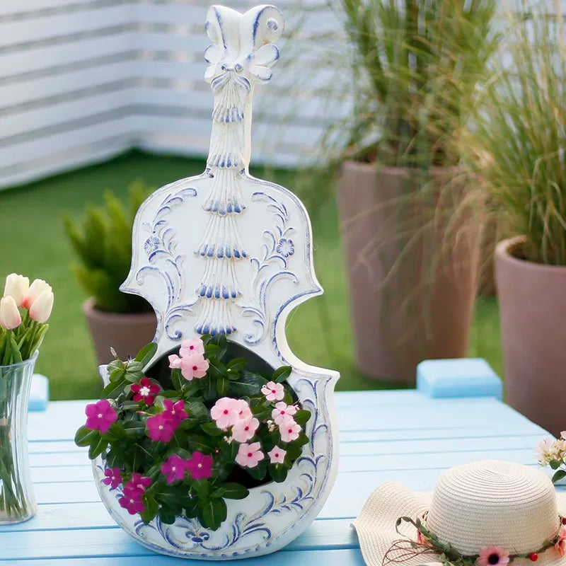 European Style Violin Planter Artistic Flower Pot
