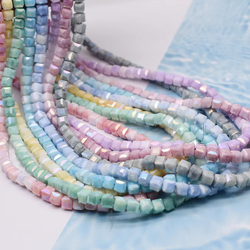 4mm Water Stained Ice Cracks Faceted Crystal Glass