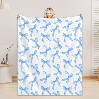 1PC Throw Blanket Blue Bow 3D