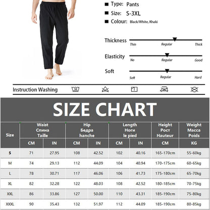 Men's Lightweight Long Pants Summer Solid Color Breathable Loose