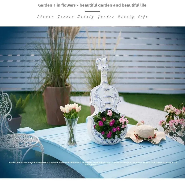 European Style Violin Planter Artistic Flower Pot