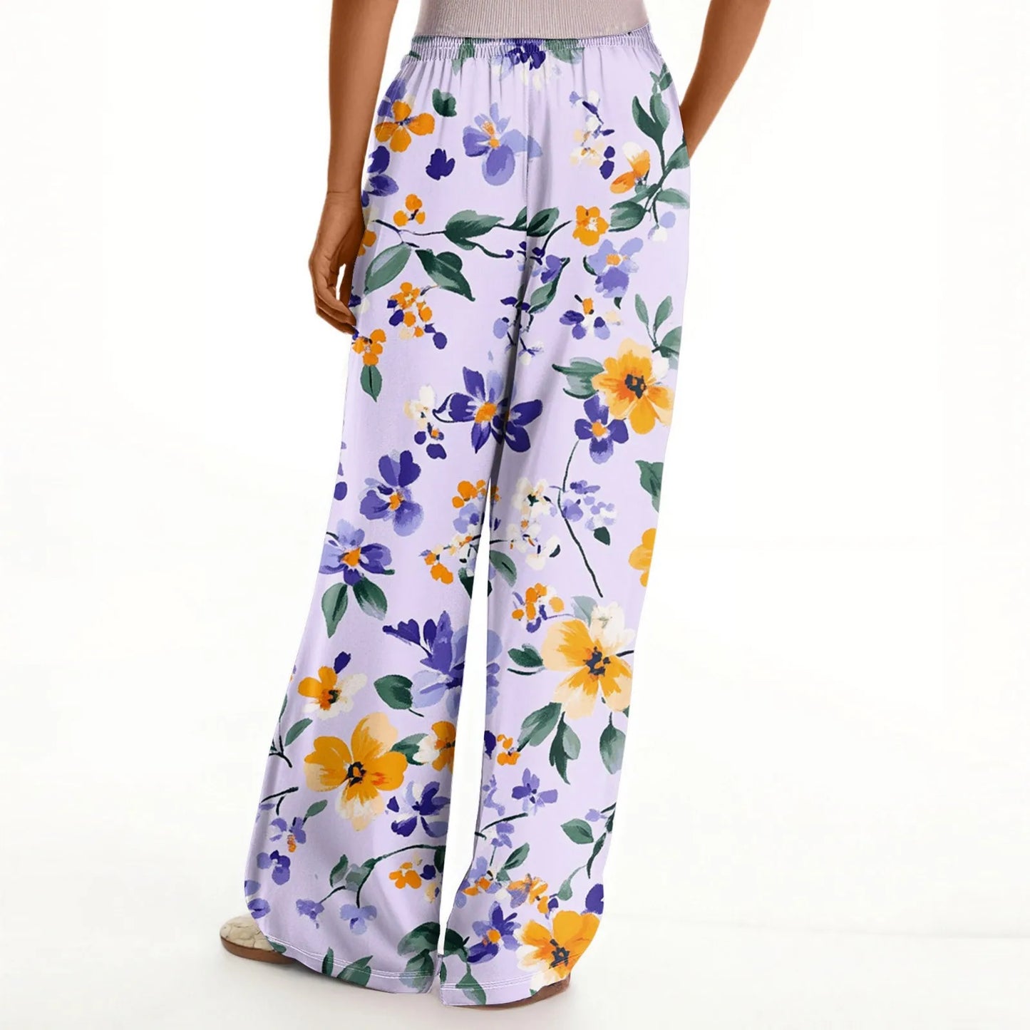 floral print loose wide-leg pants with elastic waist