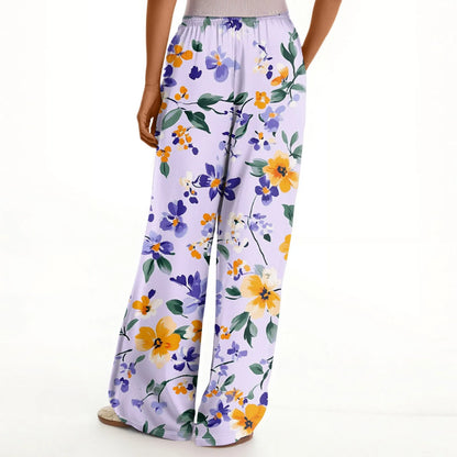 floral print loose wide-leg pants with elastic waist